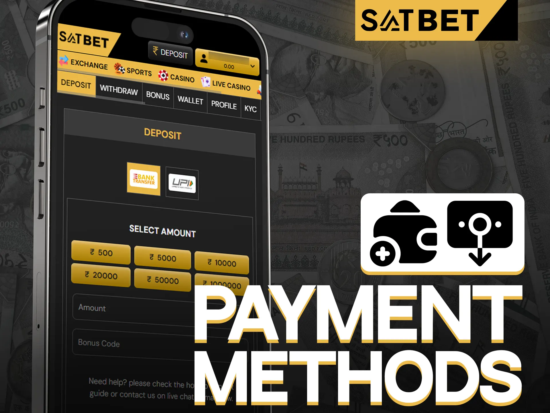 Familiarize yourself with the following payment options at SatBet.