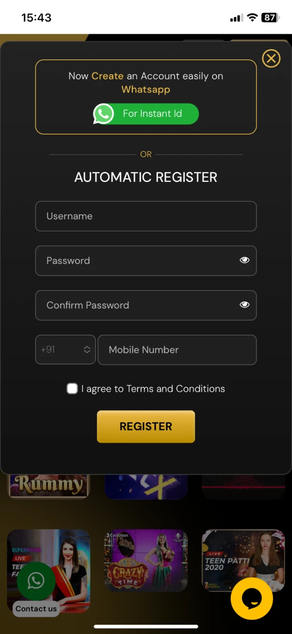 Register an account on the SatBet casino website.