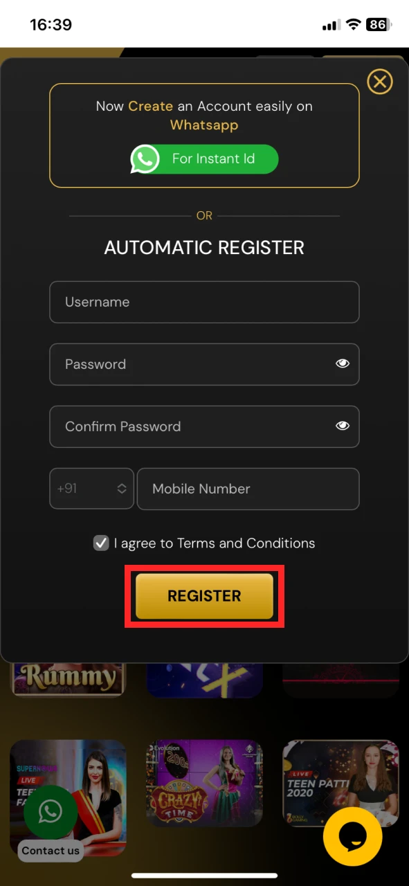 Register on the SatBet platform.