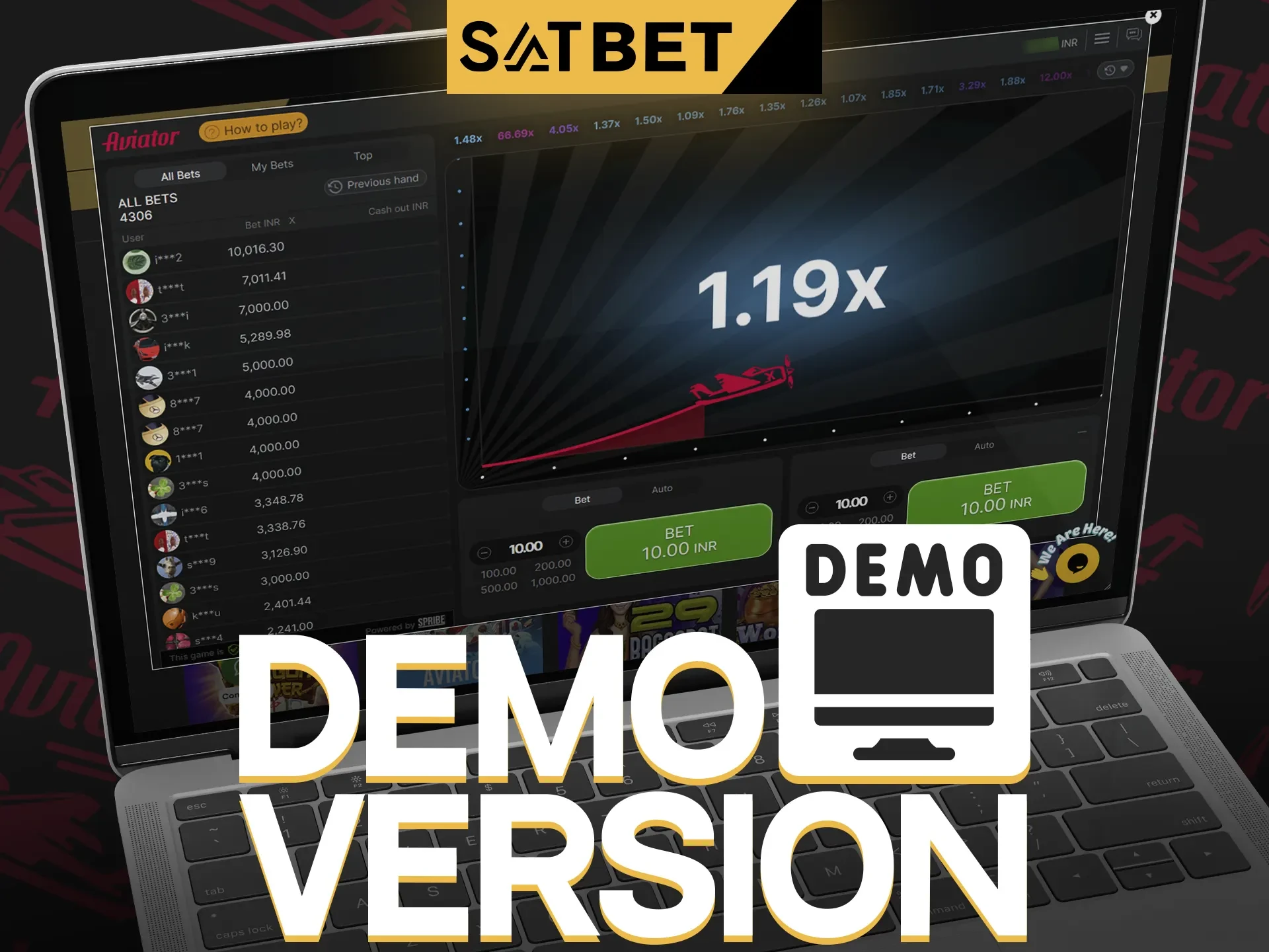 Try yourself in the SatBet Aviator demo version.