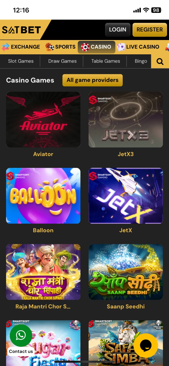 Select the SatBet Casino section.