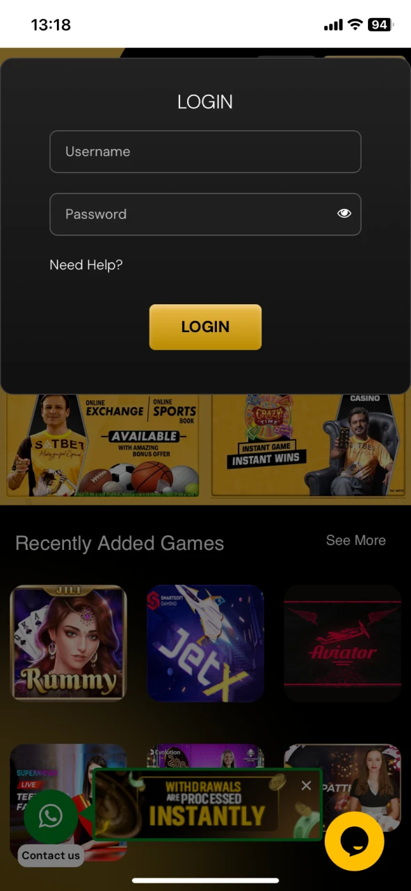 Register your account or log in to SatBet.