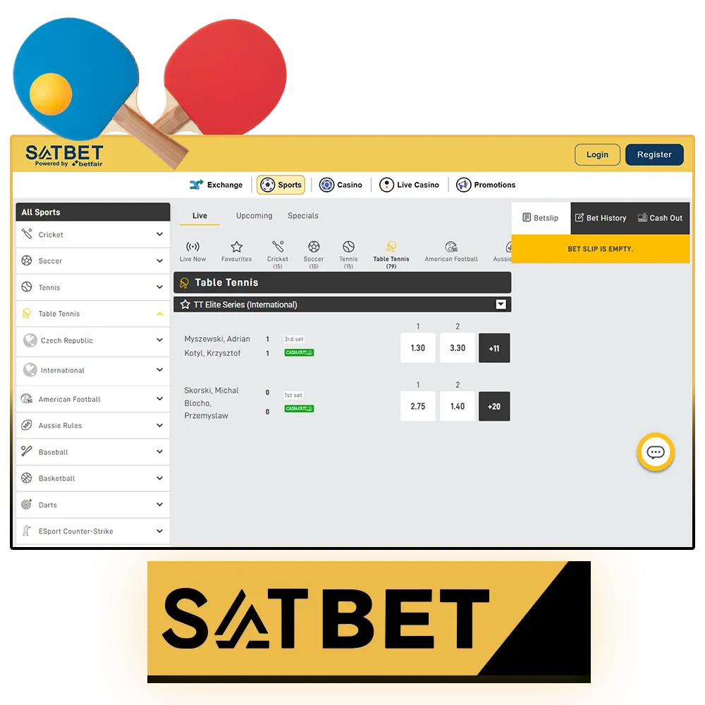 Table Tennis Betting with live odds at SatBet India.